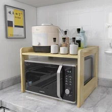  Multi-functional Bamboo Kitchen Storage Shelf Microwave Oven Shelf Dish Rack Organizer Detachable Spice Jar Sauce Bottle Rack 