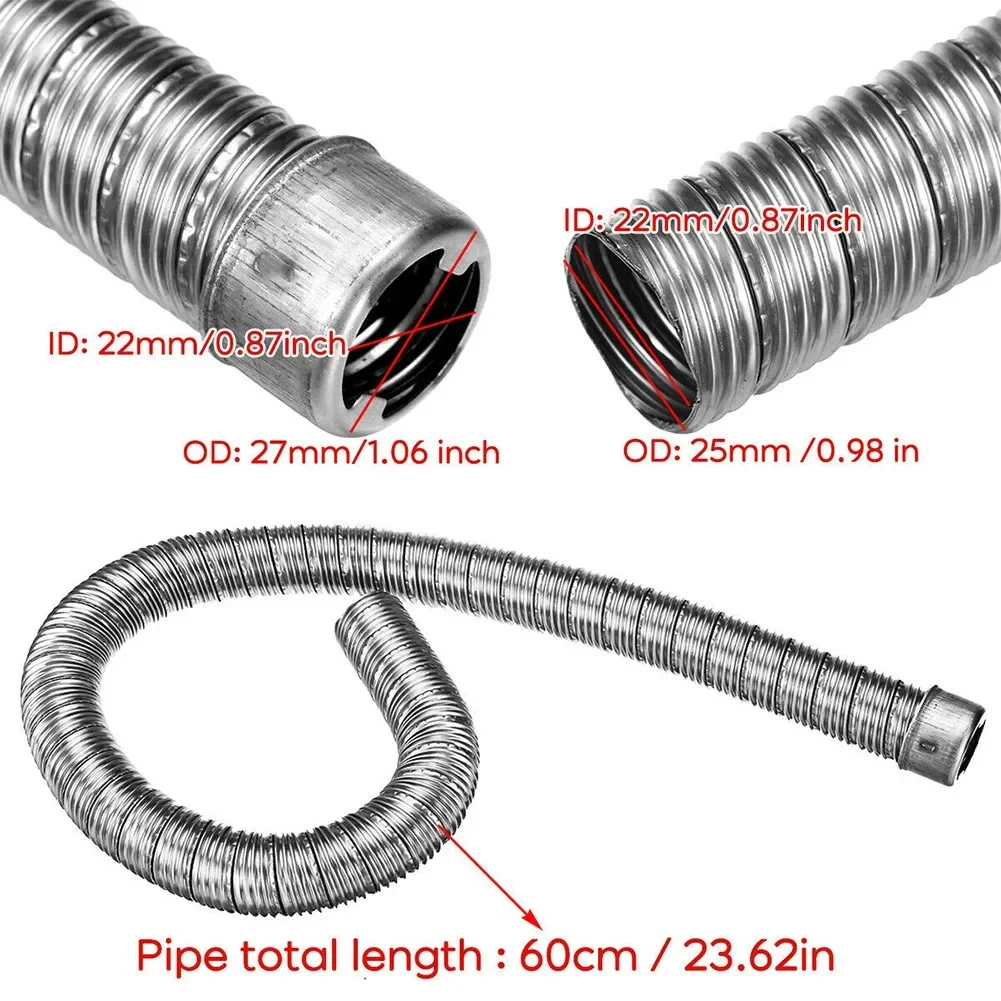 Air Intake System Hose 60cm 22mm Stainless Steel Air Diesel Heater Duct Exhaust Pipe Car Intake Pipe Extension Tube Cap For Eberspacher Webasto Parts
