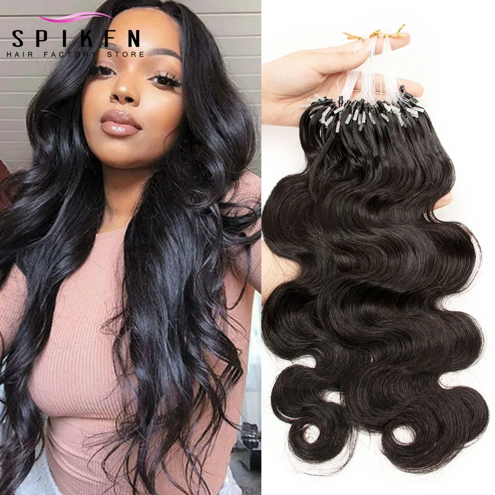 

SPIKFN Body Wave Micro Ring Human Hair Extensions 12-26 inches Brazilian Remy Micro Loop Hair 50pcs/pack Salon Supply