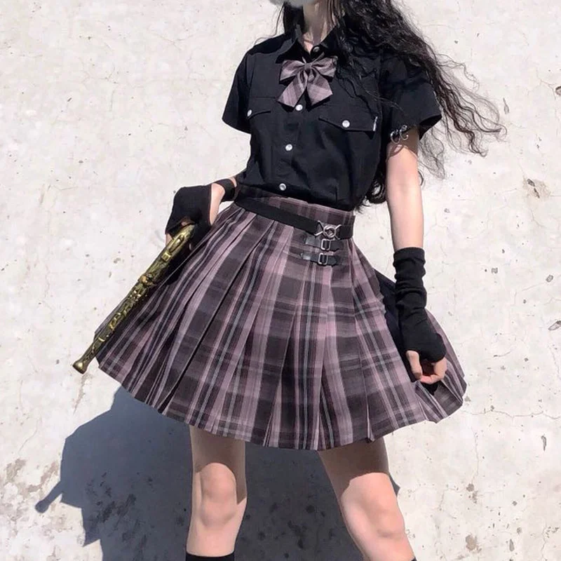 Jupe Plissée à Carreaux Taille Haute - Style Y2K élégant Et Décontracté - Pour Automne, Sorties, Tenue Quotidienne