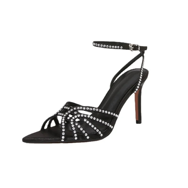 

8.5 CM Summer 2024 New Fashion Dress Party Banquet Sandals for Women Rhinestone High Heels Designer Sexy Elegant Big Size Shoes