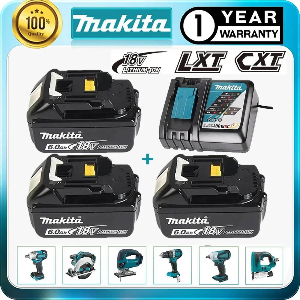 

NEW Upgrade Makita 18V 3/5/6Ah Rechargeable Power Tools Battery with LED Li-ion Replacement LXT BL1860B BL1860 BL1850+3A Charger