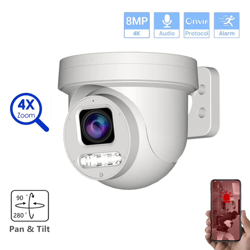 2.5inch Mini Dome PTZ IP Camera 4K Outdoor 4X Zoom CCTV ONVIF Dome POE Audio Video Surveillance Security 8MP CCTV Camera