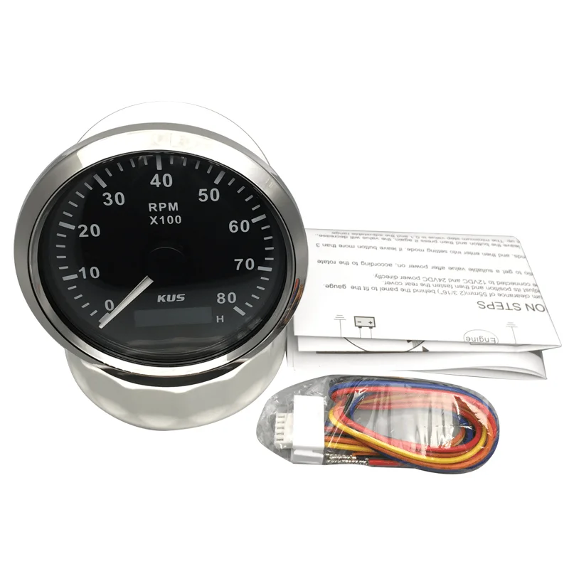 Auto Marine Tachometer 0-8000RPM 12V 24V With LCD Digital Hourmeter Car Boat RPM Engine Tach Gauge Red/Yellow Backlight 85mm