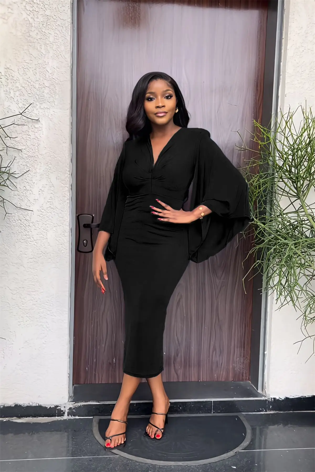 2022 Spring Autumn New Temperament Bat Sleeve Low cut Tight fitting