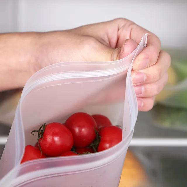 Sac de conservation des aliments réutilisable pour réfrigérateur, conteneur étanche, organisateur de cuisine, sacs frais fermés, enveloppe en Silicone sans BPA 4