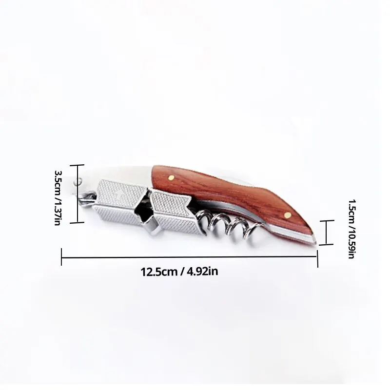 1pc Wine Opener Stainless Steel Wood Handle Wine Corkscrew Professional Portable Screw Corkscrew Multifunction Beer Cap Bottle