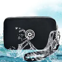 Stripe Flower Leaf Print Zipper Coin Purse Letter Star Three Layer Nylon Wallet Waterproof Money Bag With Lanyard Card Holder 2