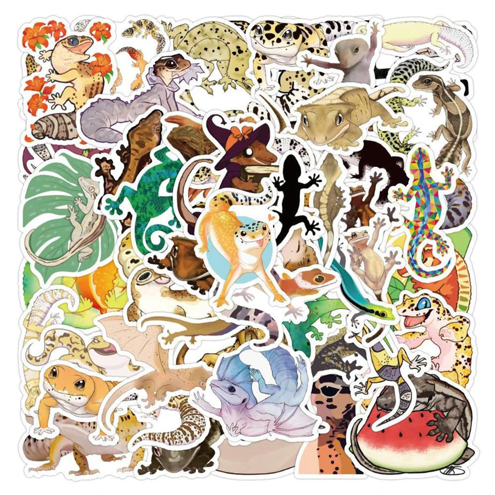 10/30/50PCS Reptile Small Animal Gecko Graffiti Sticker Personality Scooter Helmet Refrigerator Mobile Phone Sticker Wholesale