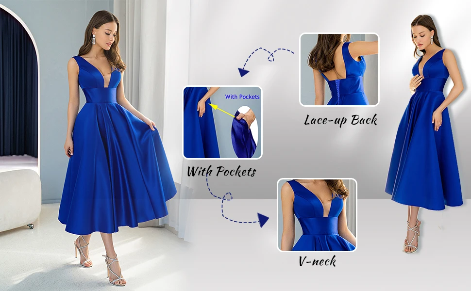 Vestidos formales de satén hasta la rodilla para mujer, elegantes vestidos de cóctel de noche, vestidos cortos de dama de honor