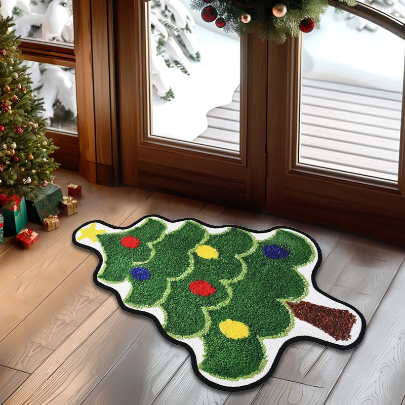Christmas Tree Shape Floor Mat Anti Slip Entrance Door Bedroom Bath Toilet Mat Carpet 2025 New Year Gift Navidad Home Decoration