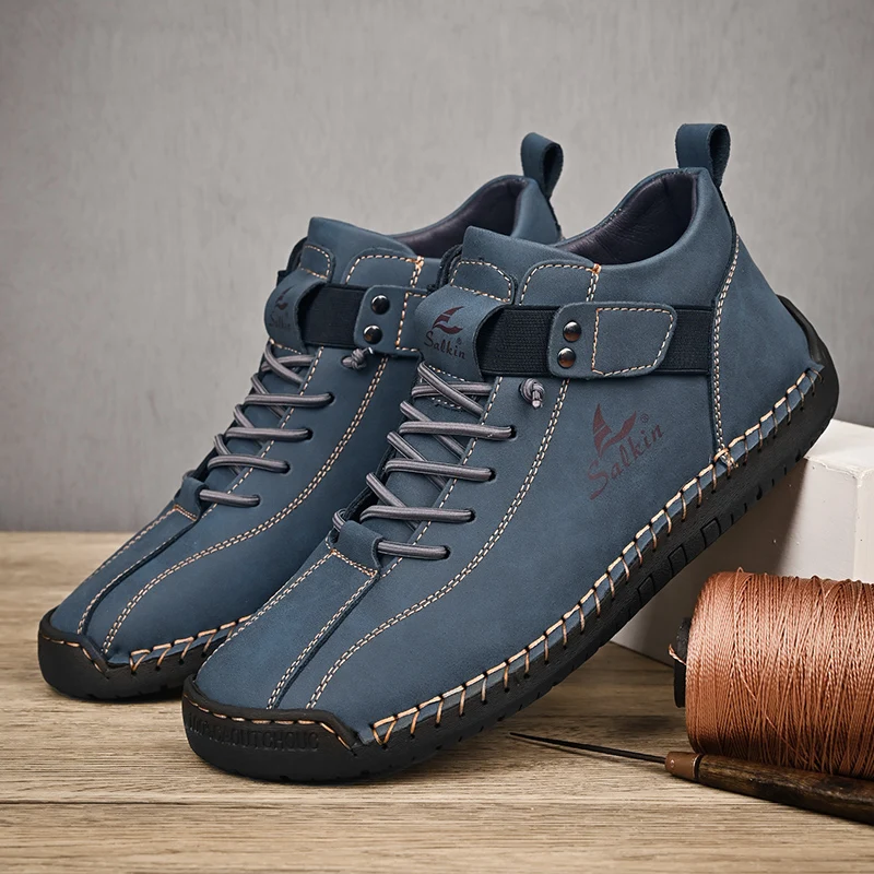 

New Men Boots Fashion Designer Shoes Man Outdoor Ankle Boots Men Retro Handmade Leather Breathable Walking Shoe