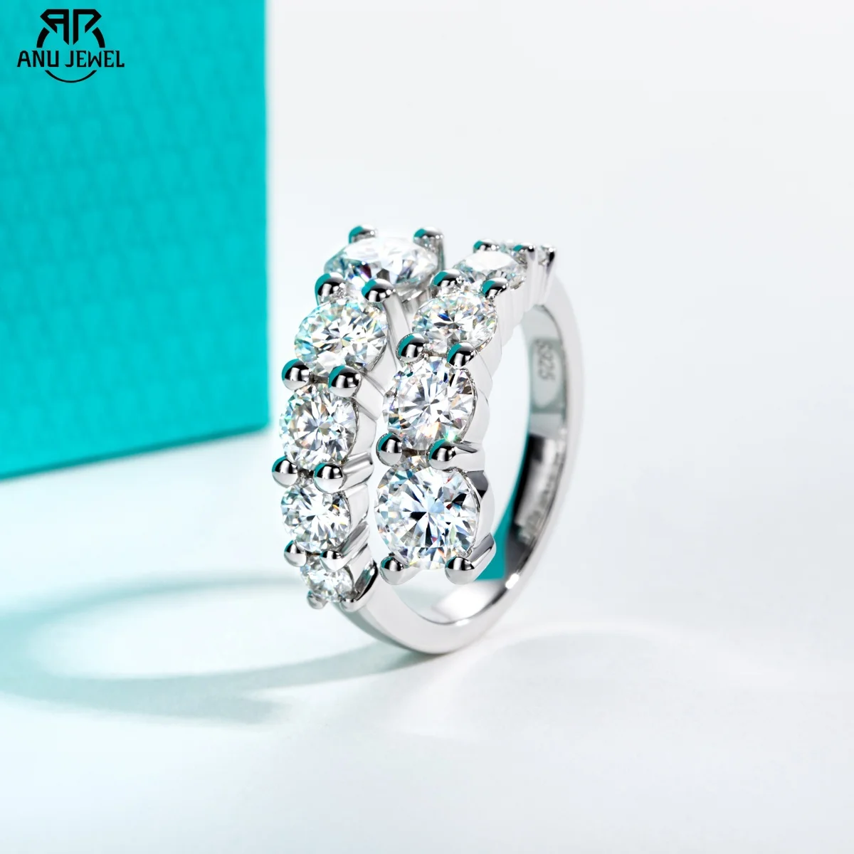 AnuJewel 4.2cttw D Color Moissanite Wedding Engagement Band Ring 925 Silver Promise Band Rings for Women Jewelry Wholesale