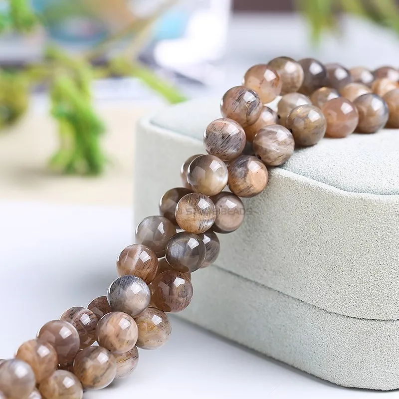 Natural Black Sunstone Moonstone Beads Round Loose Spacer Gems Charm Bead For Jewelry Making DIY Bracelet Necklace Accessories 4