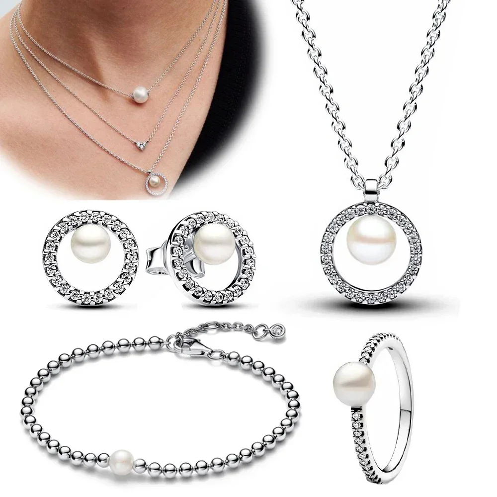 

Earrings 925 Sterling Silver Sparkling Treated Freshwater Pearl Collection Collarbone Necklace For Women Ring Gift