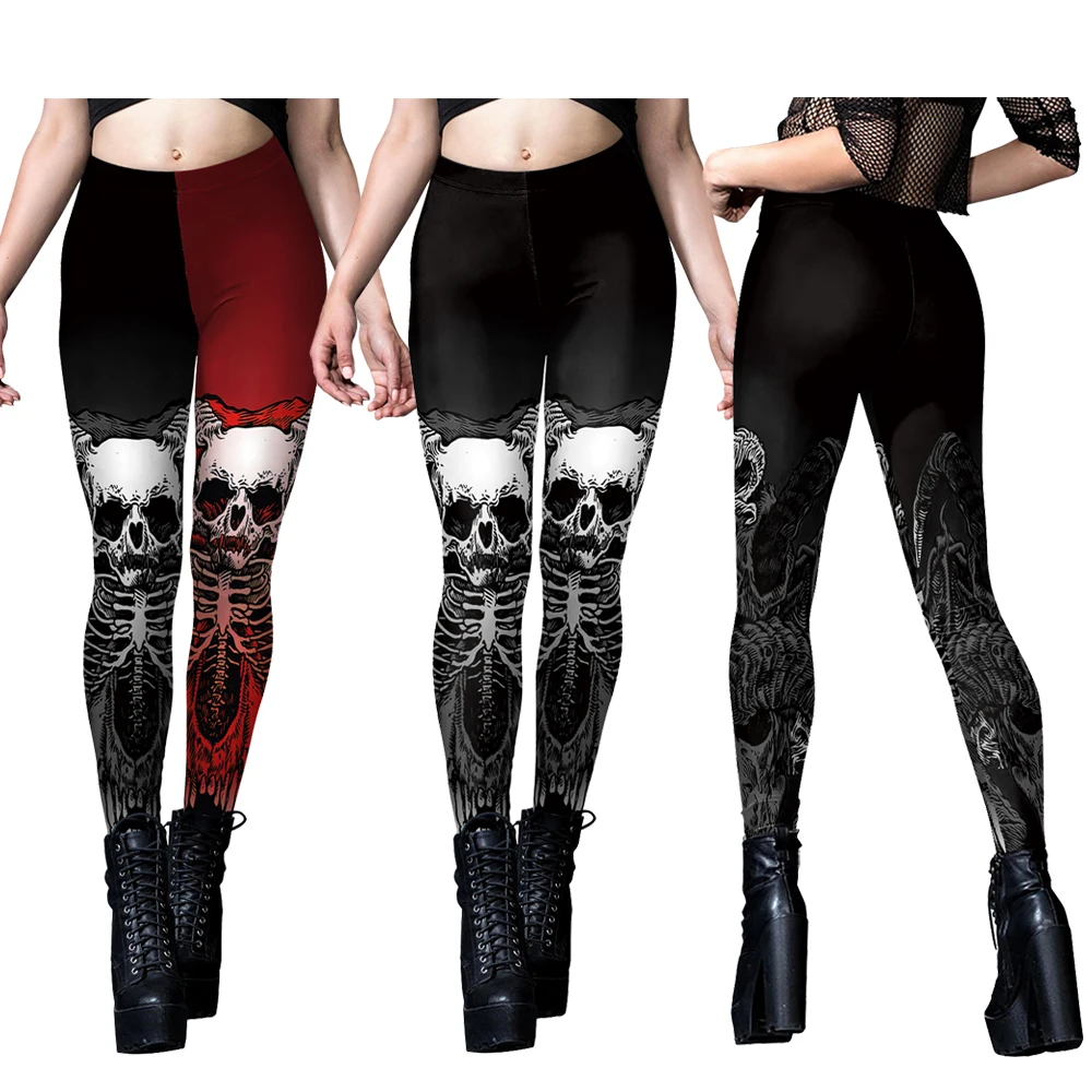 Women's Gothic Strappy Printed Leggings White
