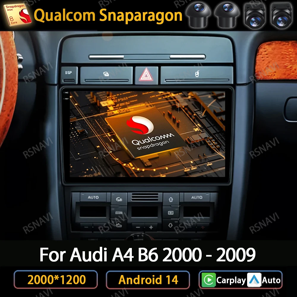 Android 14 Radio del coche para Audi A4 2000 - 2009 B6 B7 S4 B7 B6 RS4 SEAT Exeo Carplay Auto reproductor de vídeo Multimedia Navi GPS 4G WIFI 1