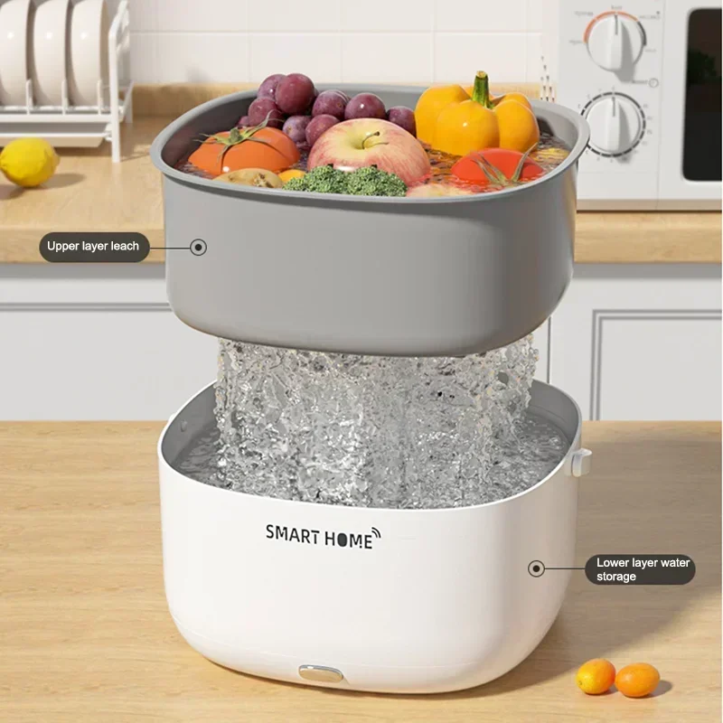 4L Electric Vegetable And Fruit Washing Machine Food Ultrasonic Washing Bucket Large Capacity Food Grains Purifie Home-appliance 4