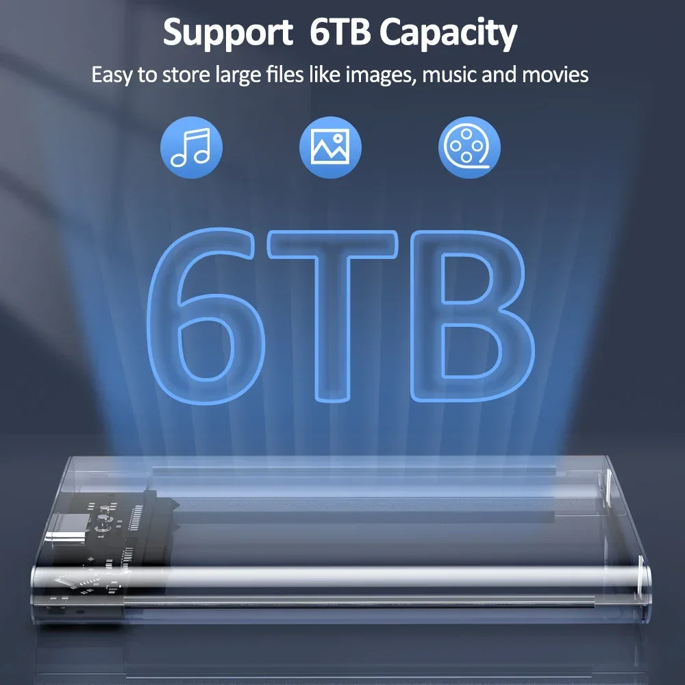 KEBIDUMEI USB3.1 외장 하드 케이스 2.5인치 하드 드라이브 인클로저 5Gbps 고속 USB 마이크로 타입-C SATA HDD SSD 스토리지 투명 케이스