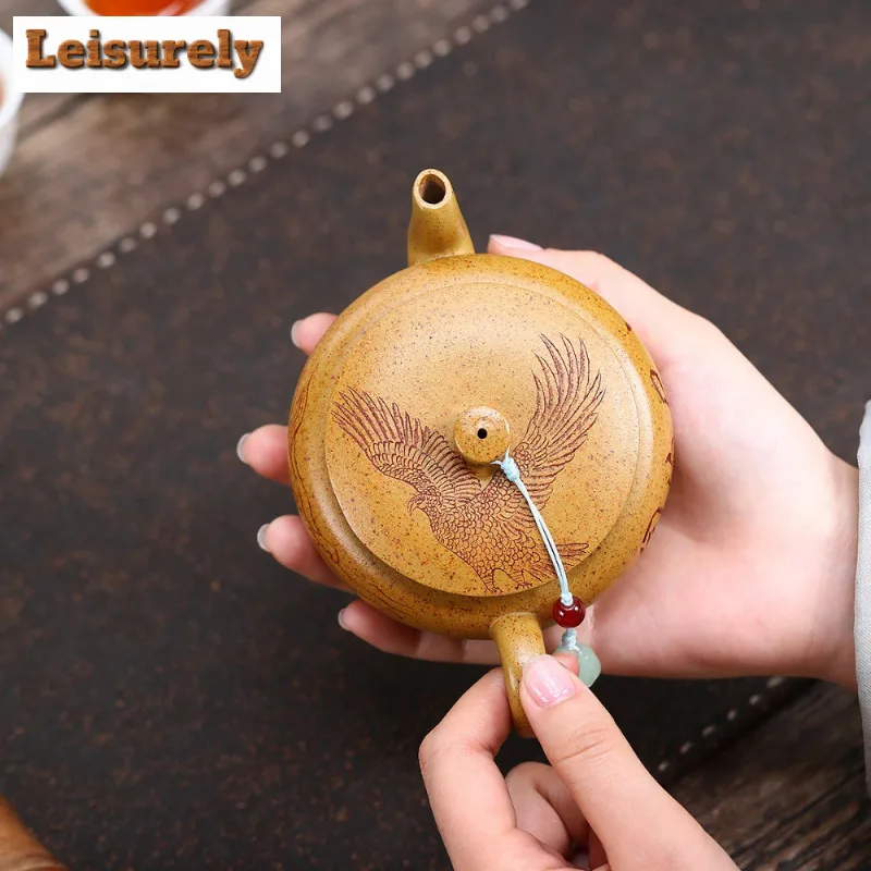 190ml Authentic Yixing Purple Clay Teapots Master Handmade Hawk Pot Raw Ore The Keel Gold Sand Kettle Chinese Zisha Tea Set Gift