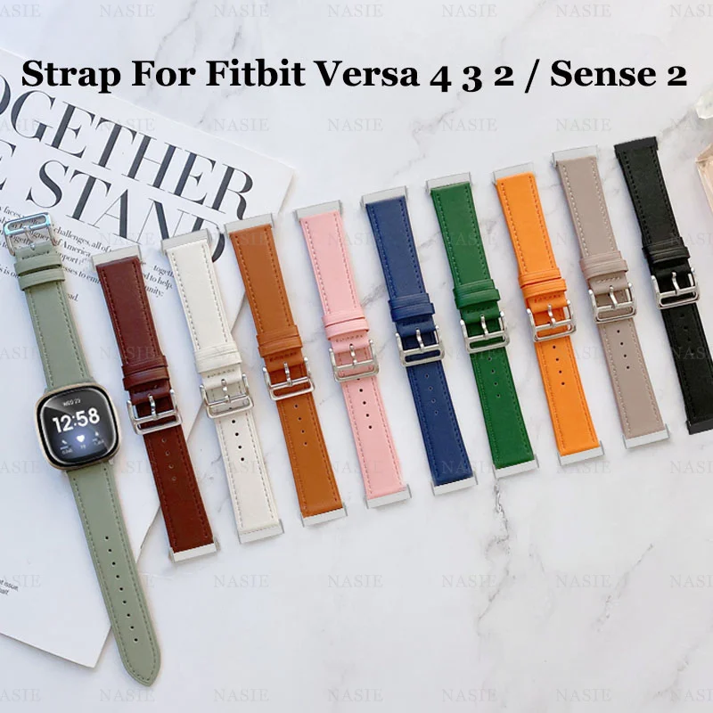Premium Leather Band for Fitbit Versa and Sense - Men's Watch Bracelet Replacement Strap
