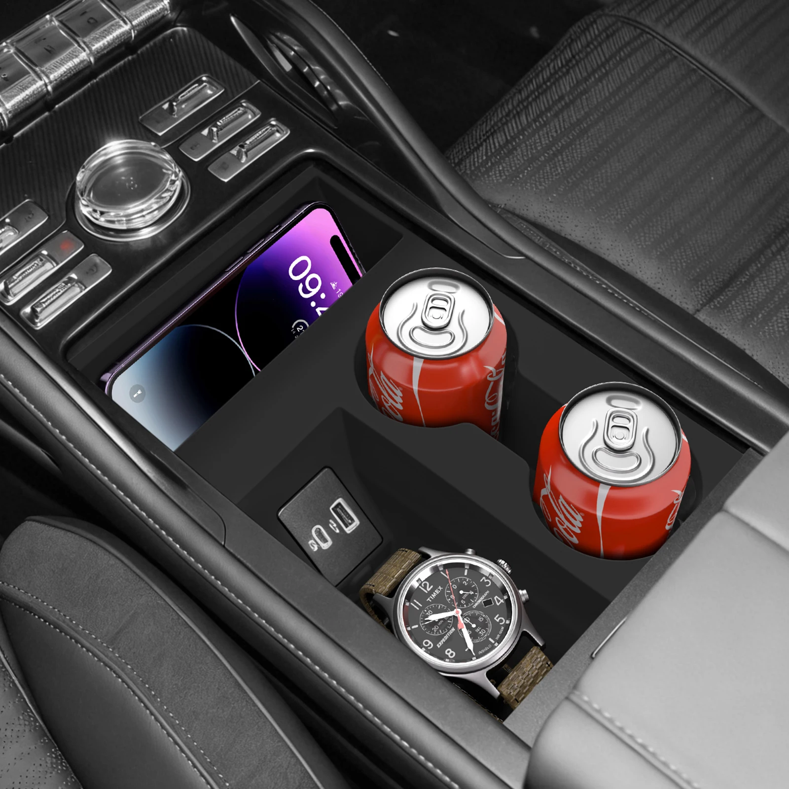 링컨 노틸러스 2026 용 워터 컵 홀더(더러움 방지 패드 포함) 전화 무선 충전 패드 미끄럼 방지 충격 흡수 액세서리