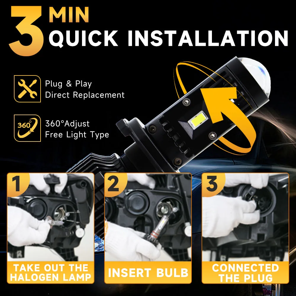 Car Headlight Y10 Mini Lens H4 H7 LED Projector Bulb 6000K Canbus 12000LM 12V Auto For Car Motorcycle HeadLamp High Low Beam