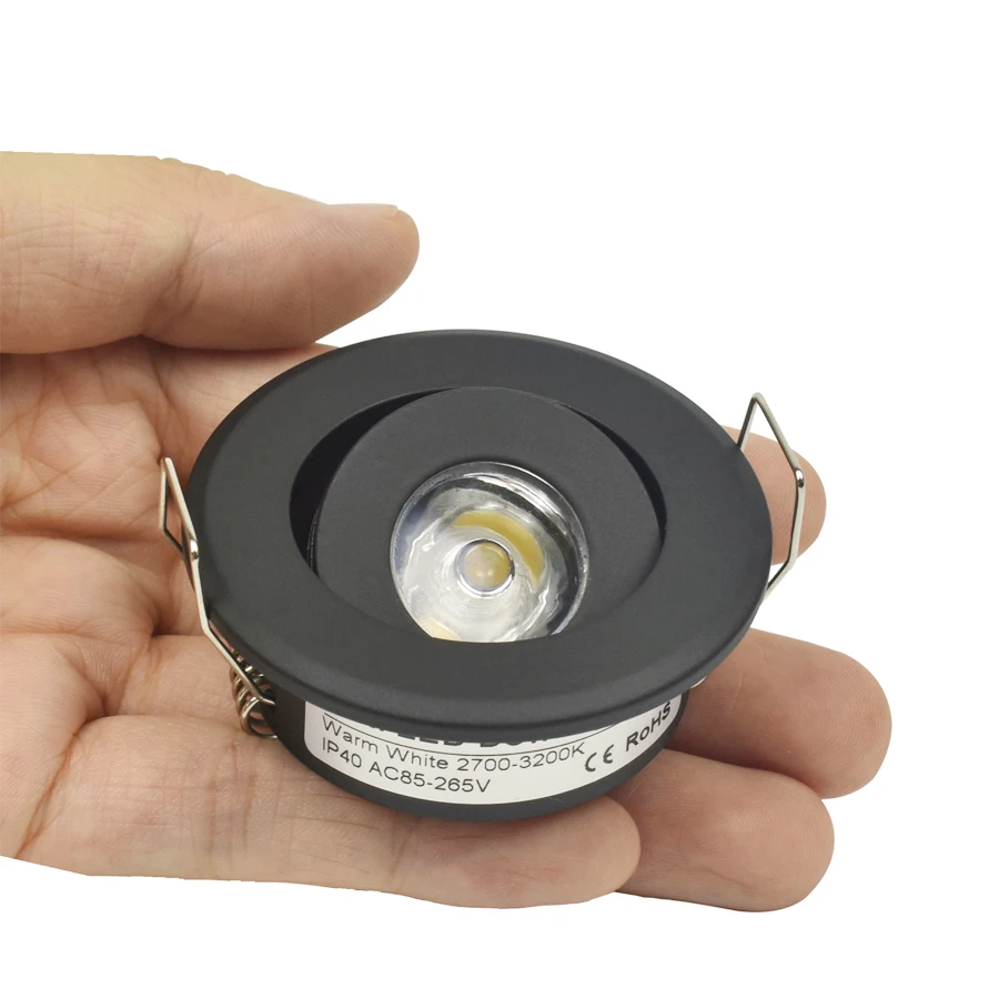 미니 1W COB 3W 블랙 마감 LED 다운라이트 오목한 스팟 천장 조명 컷 40-45mm, 전체 알루미늄, 10 개