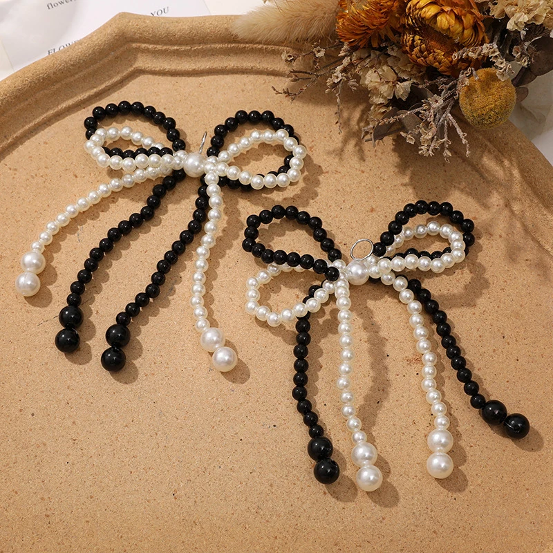 1PCS 더블 레이어 진주 구슬 Bowknot 매력 구두 버클 수제 신발 클립 장식 가방 펜던트 보우 열쇠 고리 액세서리