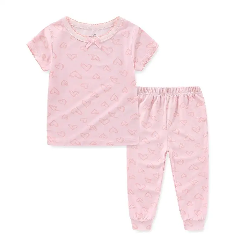 Unisex Cotton Baby Girl Clothes Sets 2 Pieces Tops+Pants Baby Boy Clothes 1-5T Print Summer Short Sleeve Cartoon Pajamas Bebes