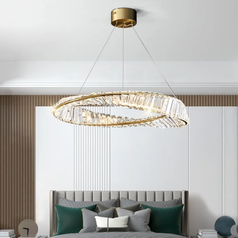 Postmodern Led Crystal Circle Round Pendant Lights for Living Room Kitchen Dining Room Hanging Lamp Ceiling Chandeliers Decor