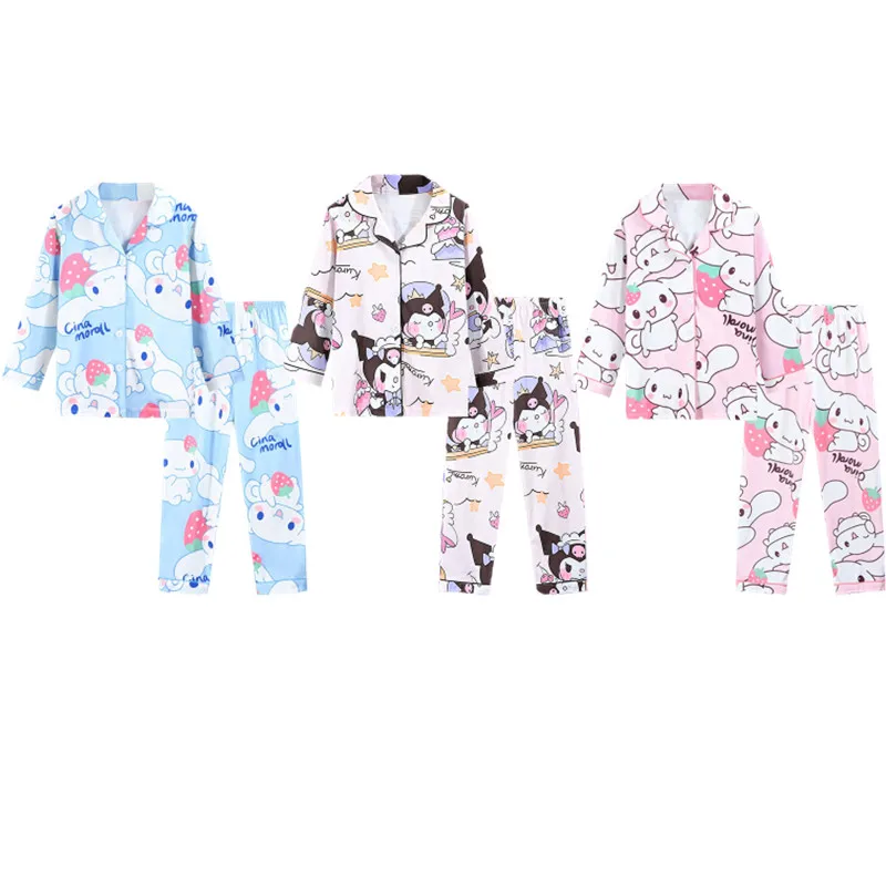 

Sanrios Anime Kawaii Cinnamoroll Kuromi Parent-child Pajamas Suit Cartoon Pajama Long Sleeve Spring Girls Boys Homewear Set