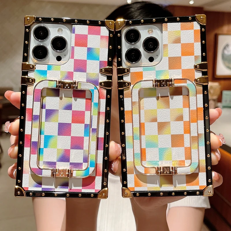 Luxury Square Geometric Leather Phone Case For Iphone 12 11 Pro Se 7 8plus  Xr Xs Max Vintage Lattice Cover For Samsung S20fe S21 - Mobile Phone Cases  & Covers - AliExpress