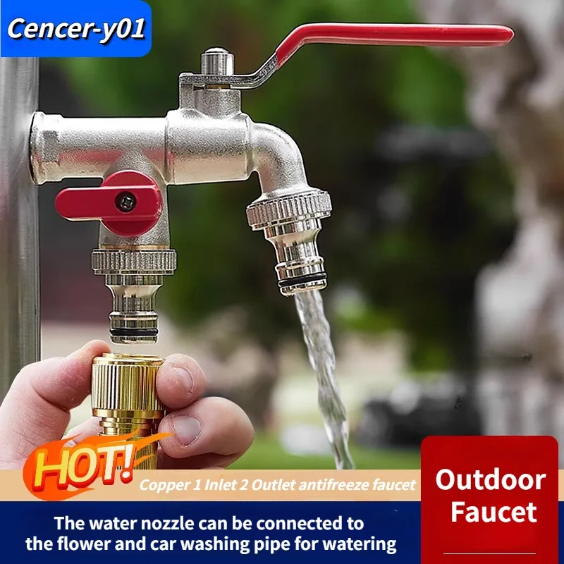 Industrial and Home Irrigation Zinc Alloy Garden Bibcocks 1 Inlet 2 Outlet Bibcock with Dual Nipple and Outdoor Balcony Faucet garden bibcocks water tap faucet