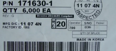 

6000 шт./лот 171630-1 для: 20-24AWG 100% Новинка