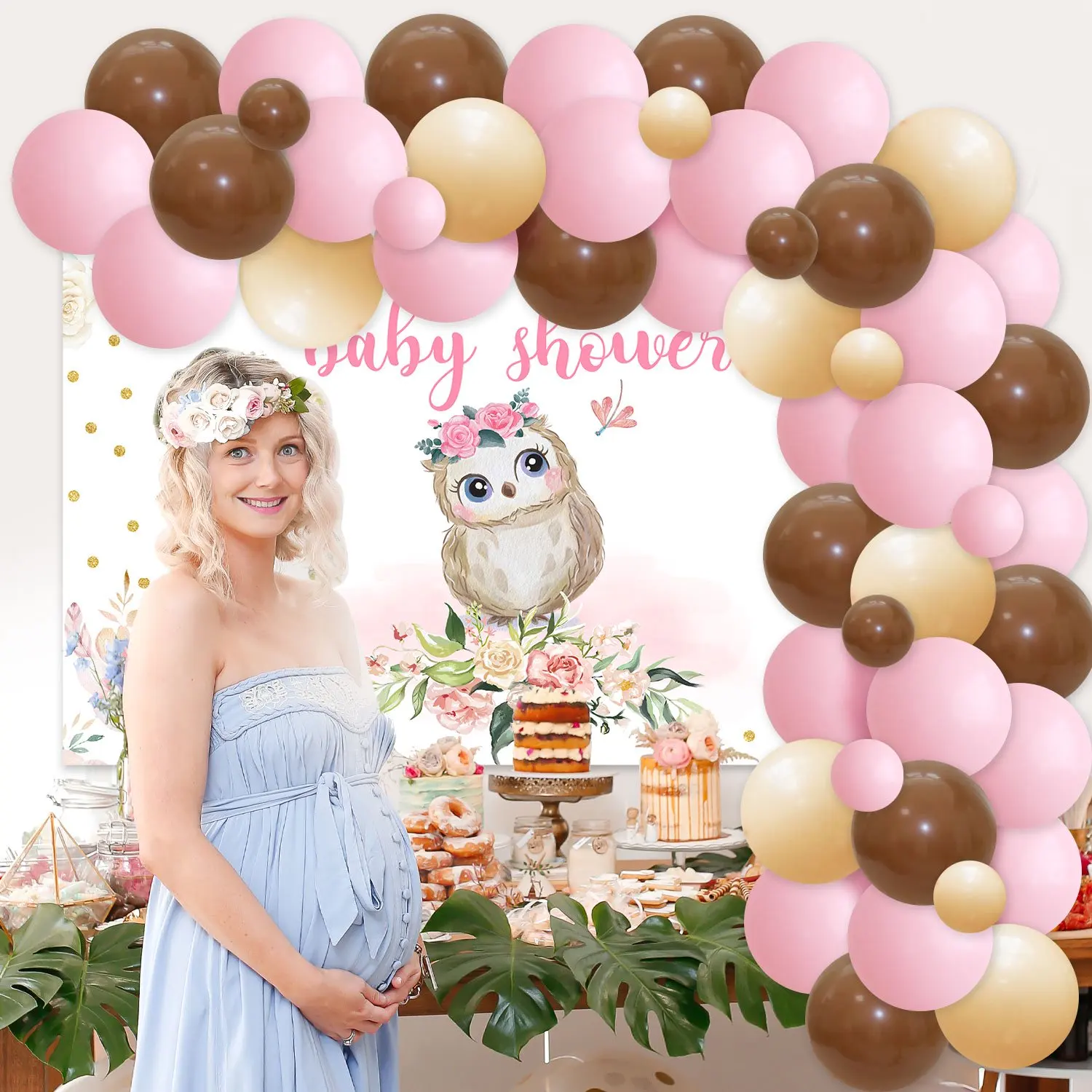 Owl Pink Baby Shower Decorations for Girls Birthday Party Supplies with  Balloon Garland Kit and Owl Flower Backdrop for Kids - AliExpress, image size:1500x1500