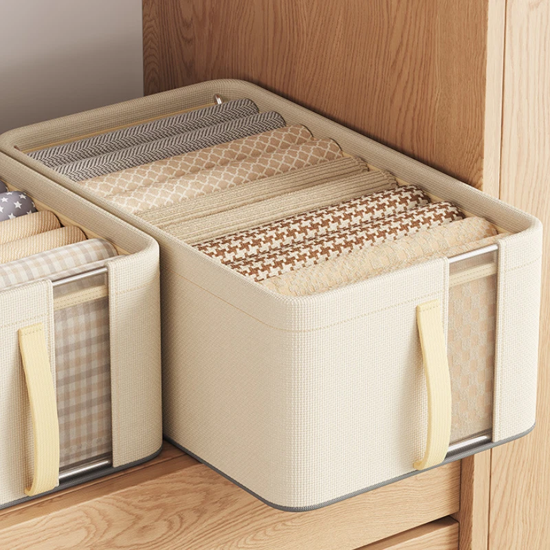 Wardrobe Storage Box Oxford Cloth Storage Box with Steel Frame Visual Desktop Storage Box Household Clothes Storage Container