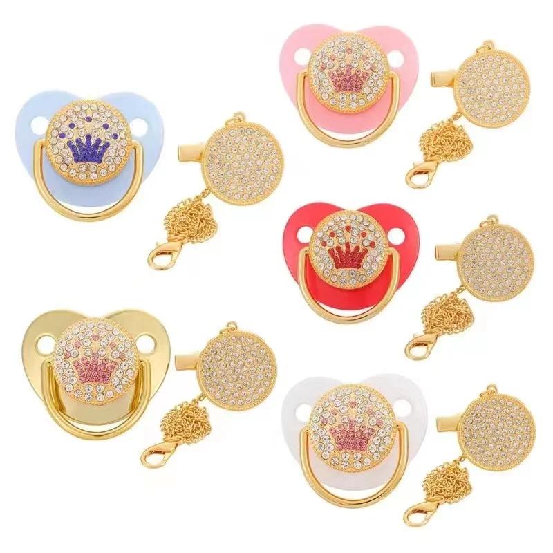 Five pointed star baby pacifier BPA free fashionable rhinestone baby silicone nipple with nipple clip