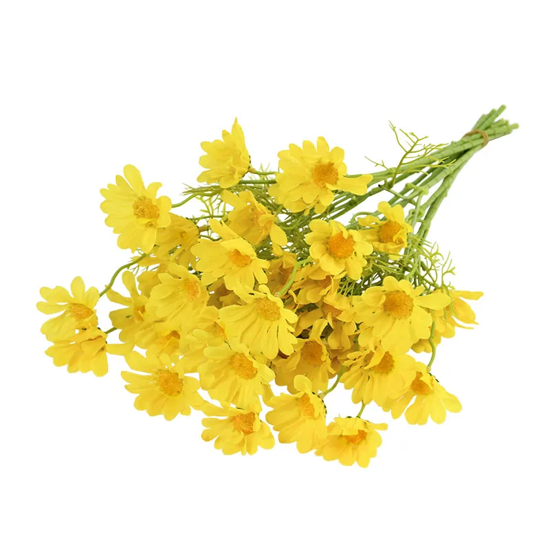 HUAESIN Kunstbloemen met Pot Nep Zijde Madeliefje Bloemen Boeket Plastic Gerber Madeliefjes in Pot voor Thuiskantoor Bruiloft Slaapkamer Decoratie Kleine Madeliefje Ijzer Emmer Geel