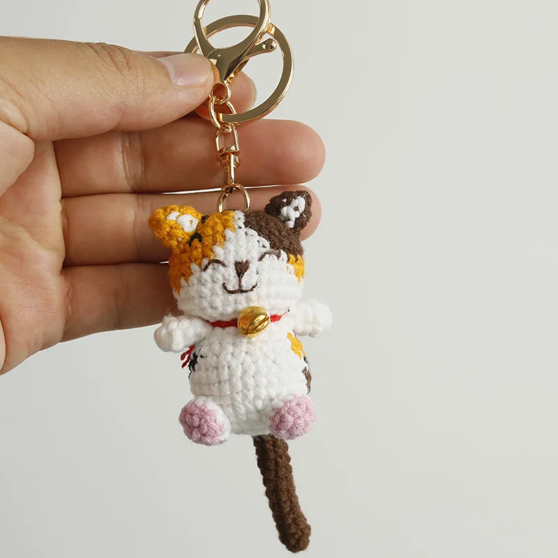 귀여운 웃는 새끼 고양이 크로셰 키체인 뜨개질 새끼 고양이 열쇠고리 크로셰 작은 고양이 인형 키링 펜던트 도매 맞춤 액세서리