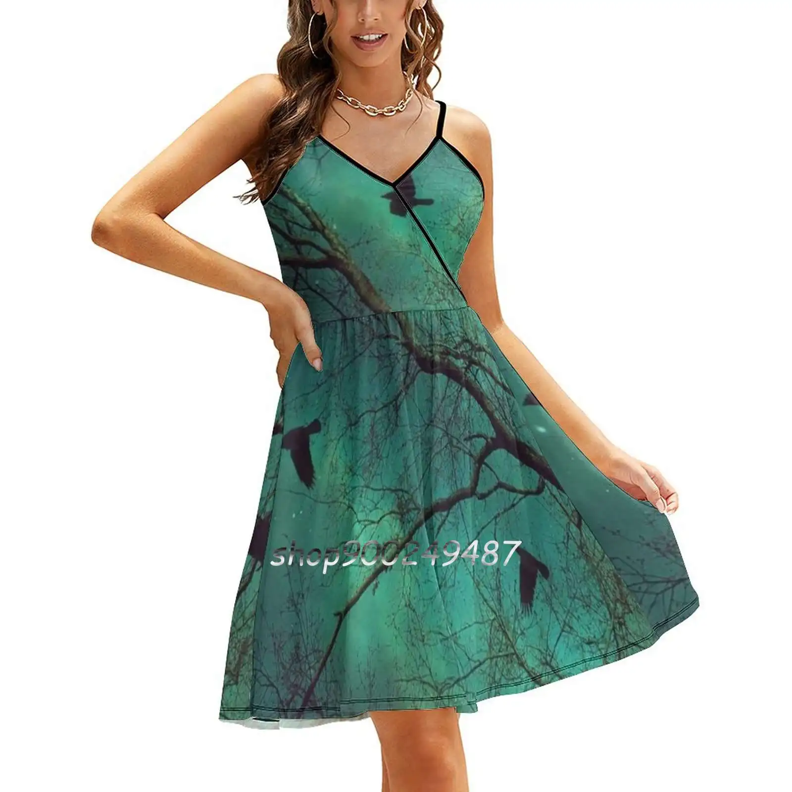Where Dusk Meets Dawn Ii Sling Dress Sexy Dress Female High Waist Dresses For Women Trees Forest Night Sky Birds In Flight