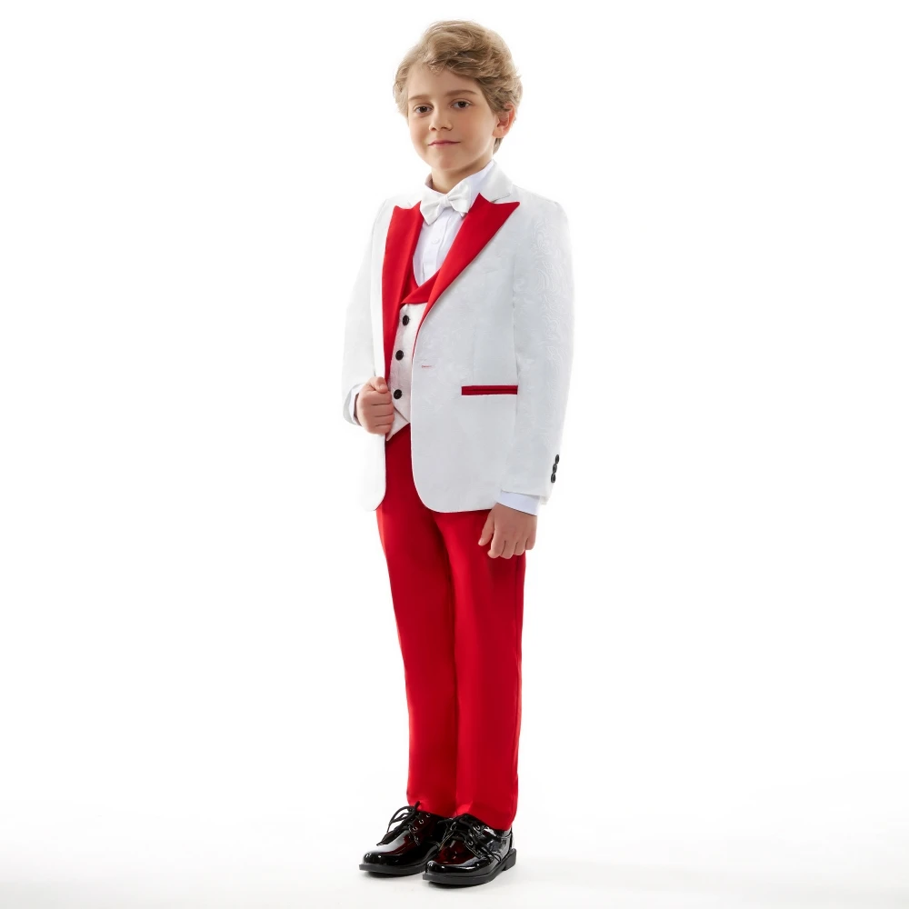 GoodQualityRed4PiecesJacketVestPantsBowTieChildBlazerFormal