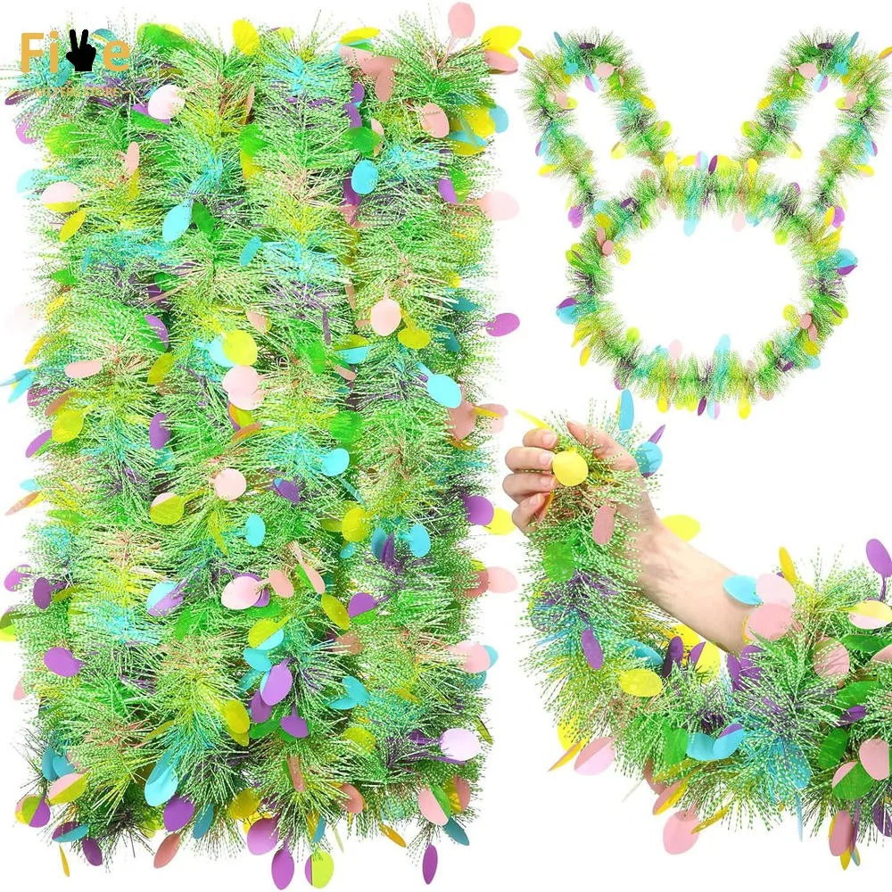 

2m Easter Garland Decor Spring Banner Stripe Tinsel Easter Eggs Wreaths Happy Easter Day Home Birthday Party Hanging Ornaments