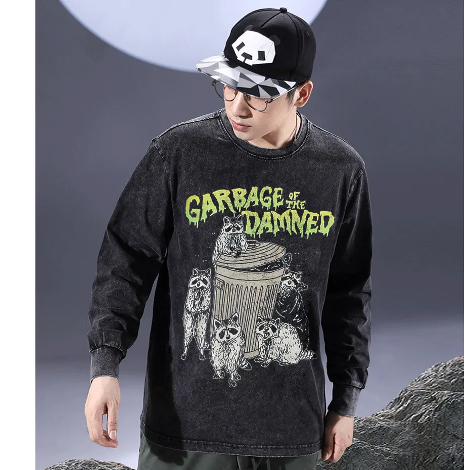 Black Source Brand Men's Raccoon Cartoon Vintage Graphic T-Shirt