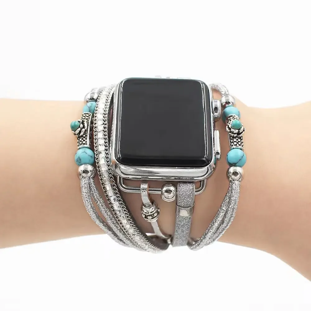 

Leather Weave Double Wrap Women Band for Apple Watch Accessories 38mm 40mm 42mm 44mm Watch Strap for iWatch Series 5 4 3 2 1