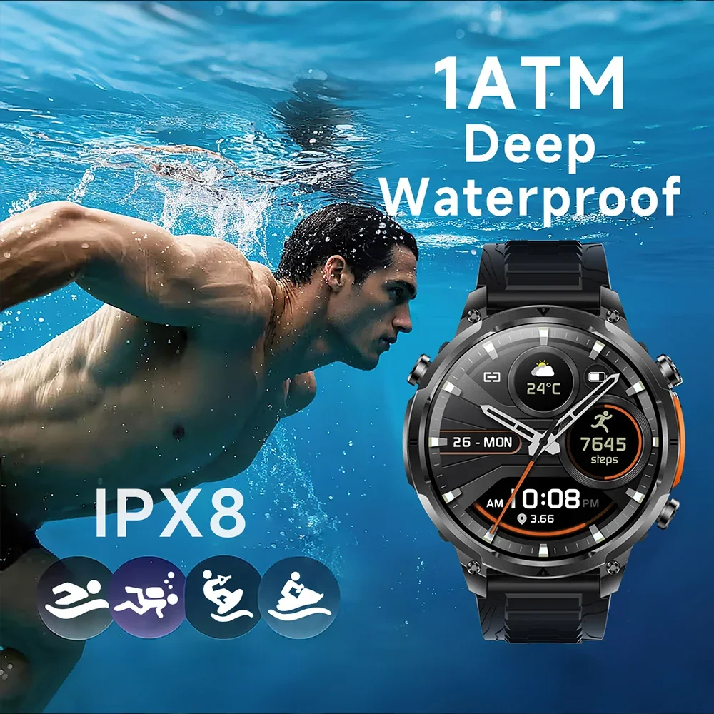 Luxury Military GPS Men Smartwatch Wrist Fitness Clock BT Call 1ATM Waterproof Sports Smart Watches for Android IOS Phones 2026