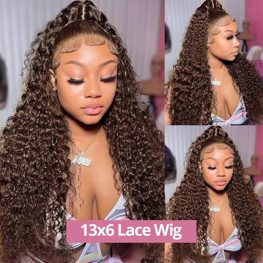 Chocolate Brown 40 Inch Water Wave Curly Lace Front Wigs 13x4 13x6 HD Deep Wave Frontal Wig 5x5 Human Hair Wigs For Women 3
