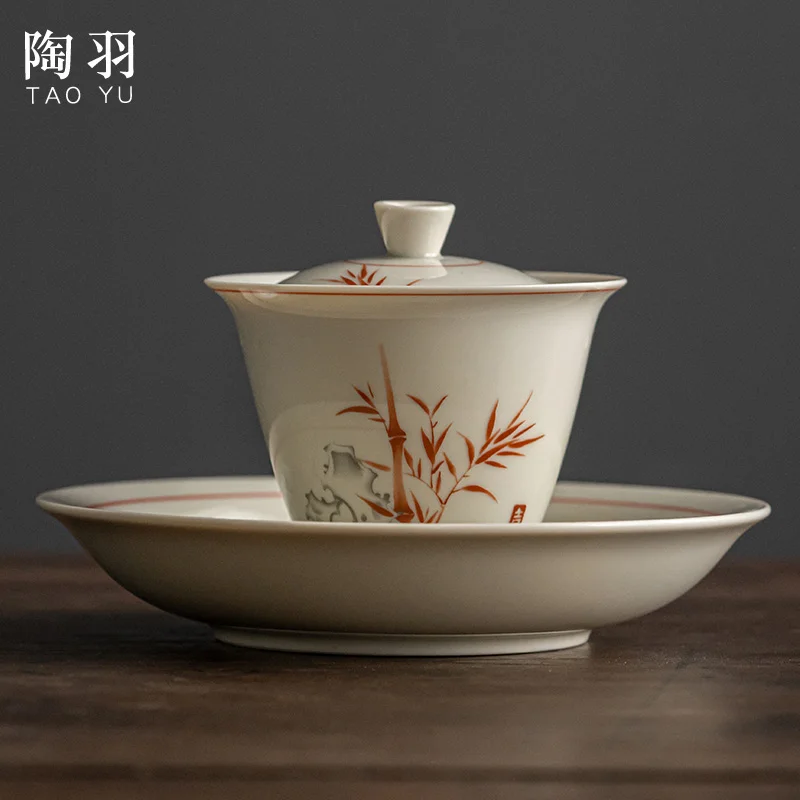 

Grass, Wood, Gray, Three Ability Bowls, Cups, Single Kung Fu Tea Set, HouseHold CeramiC Large, HigH-end, Covered