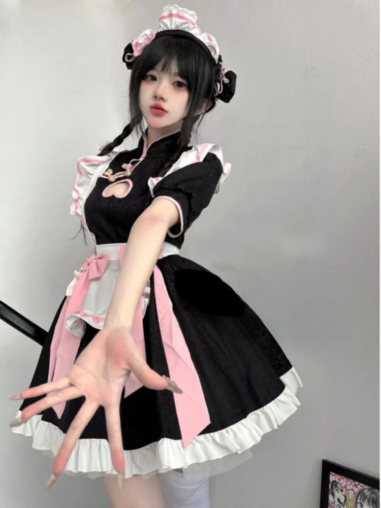 Cafe Lolita Dress Maid Costumes Cosplay Naughty Animation Show Sexy Waitress Outfit Exposed Chest Bow Ties Skirt Ball Gowns Plus