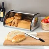Metal Bread Box with Hinged Sliding Lid Desktop Pastry Storage Box Steel Container Pastry Container Storage Bread Sealed Tissue 1